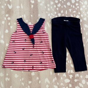 Florence Eiseman Nautical Anchor Tunic & Leggings Set 12M Sailor Top Navy